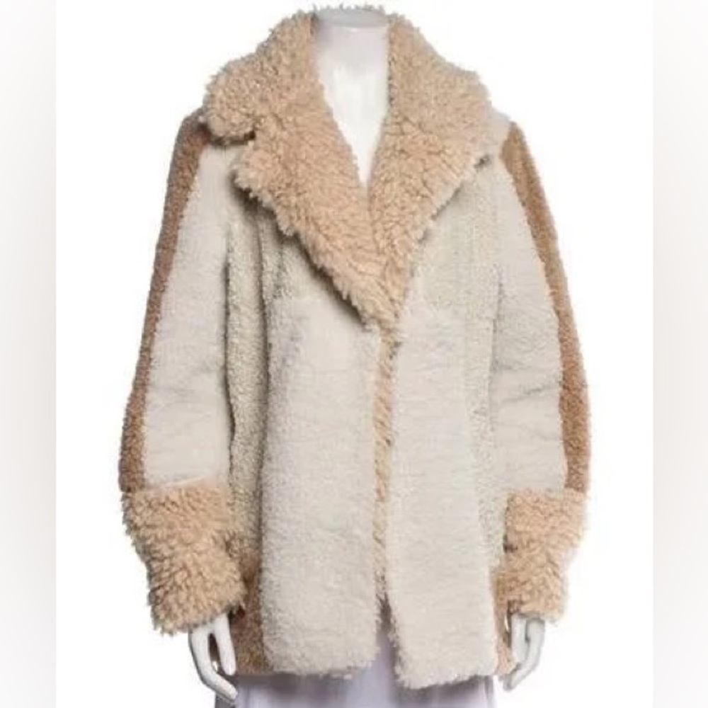 ALC neutral color block faux fur coat
